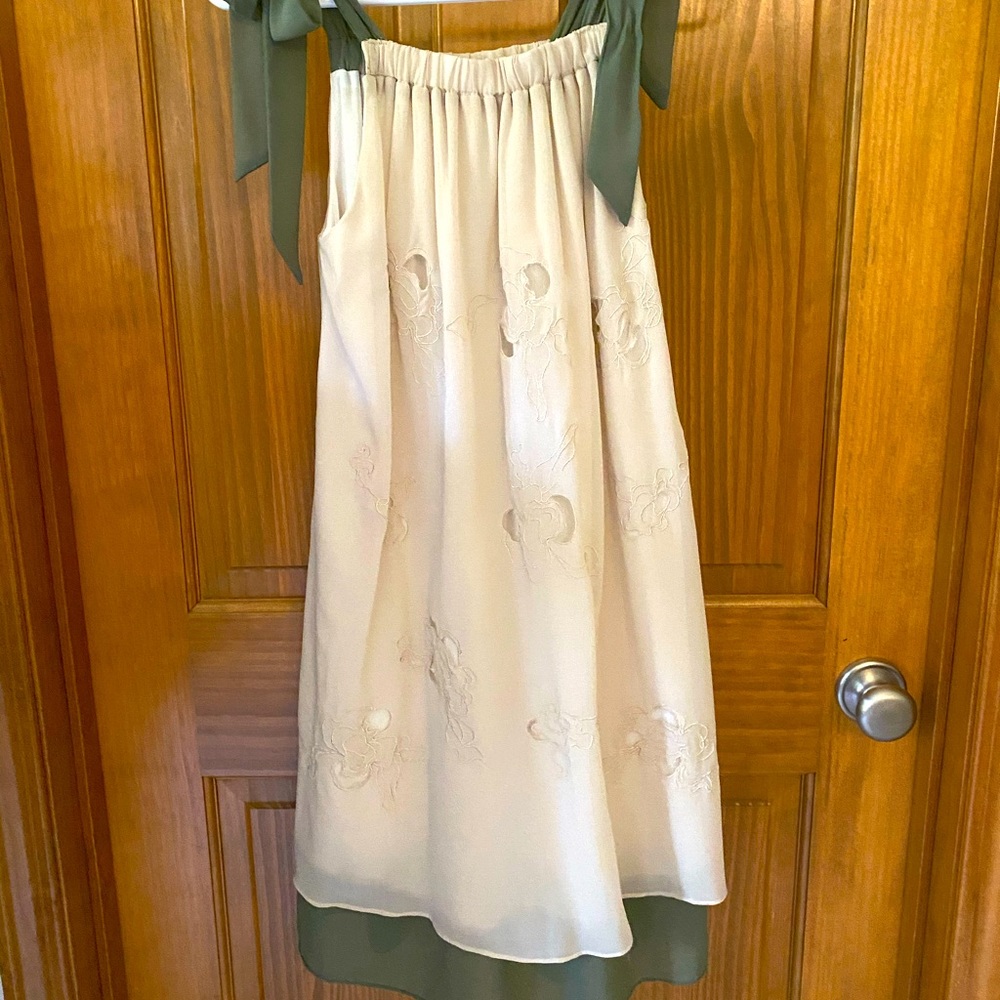 Cream and Olive Layered Sleeveless Shift Dress